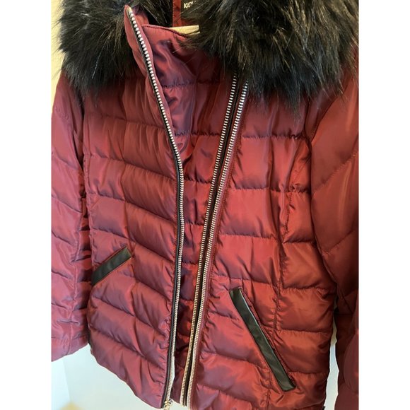Karl Lagerfeld Burgundy Down Puffer Jacket with Faux Fur - Picture 5 of 9